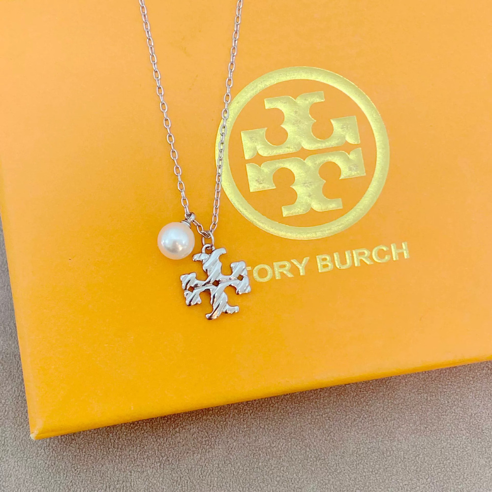 Tory Burch Pearl Spiral Letter Necklace
